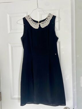 Kocca Black Sleeveless Mini Dress with White Eyelet Peter Pan Collar